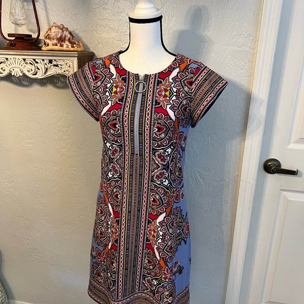 Melissa Paige Red and Blue Sheath Dress Cap Sleeve